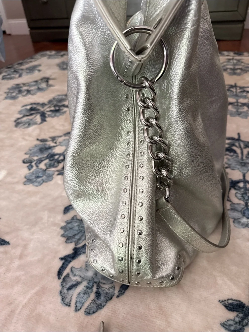 Michael Kors Large Silver Studded Pebbled Leather Hobo